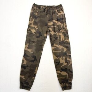 Phat Farm Boys Camo Cargo Jogger Canvas Pants Stretch Green Brown XL 18